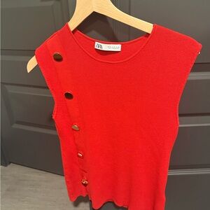Zara Vibrant Red Top with Gold Accents